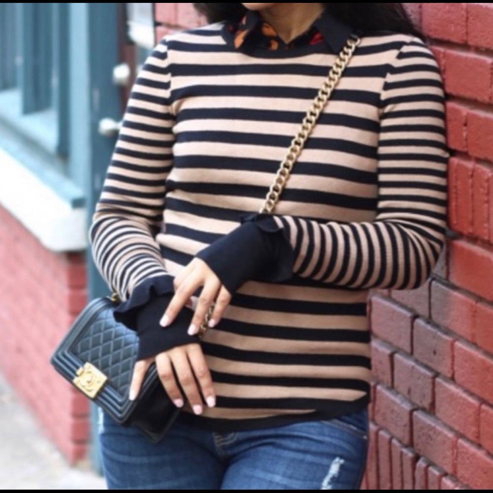 CAbi Black and Tan Striped Sweater